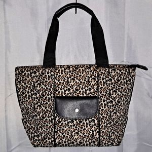 Liz Claiborne Tote Purse Leopord Skin 12x7 Inches Three Compartment Vintage Nice